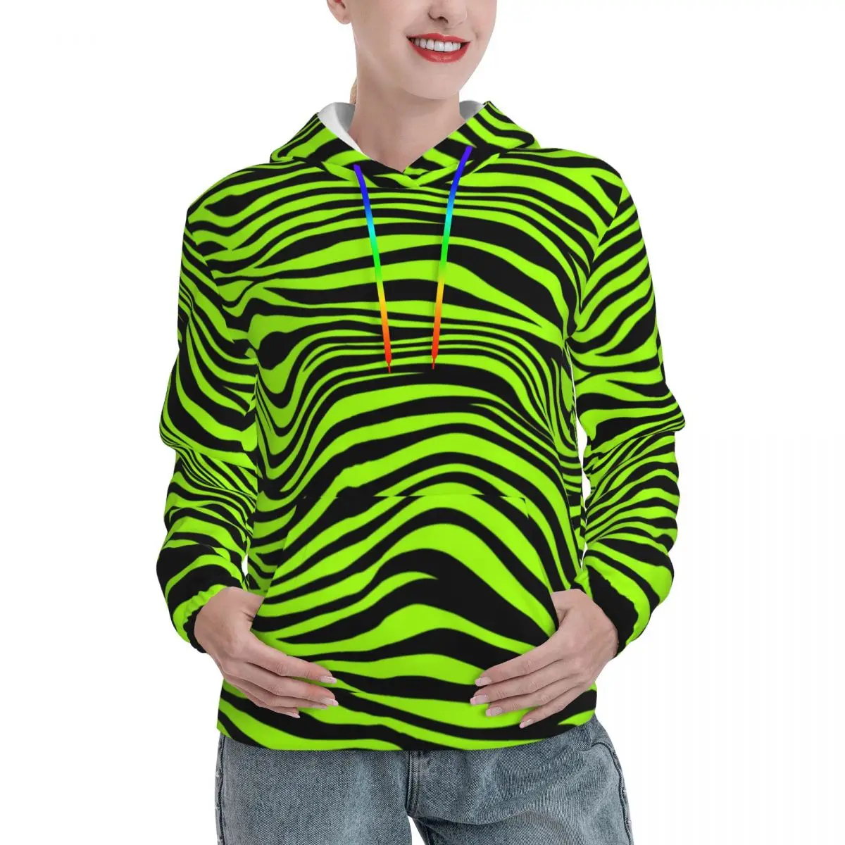 

Green Tiger Lines Casual Hoodies Women Animal Print Hip Hop Hoodie Winter Streetwear Design Hooded Sweatshirts Oversize Clothing