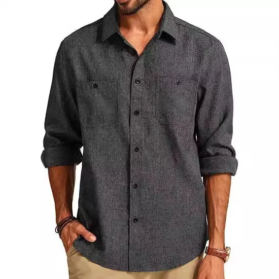 Casual Male Long Sleeve Solid Color Shirt