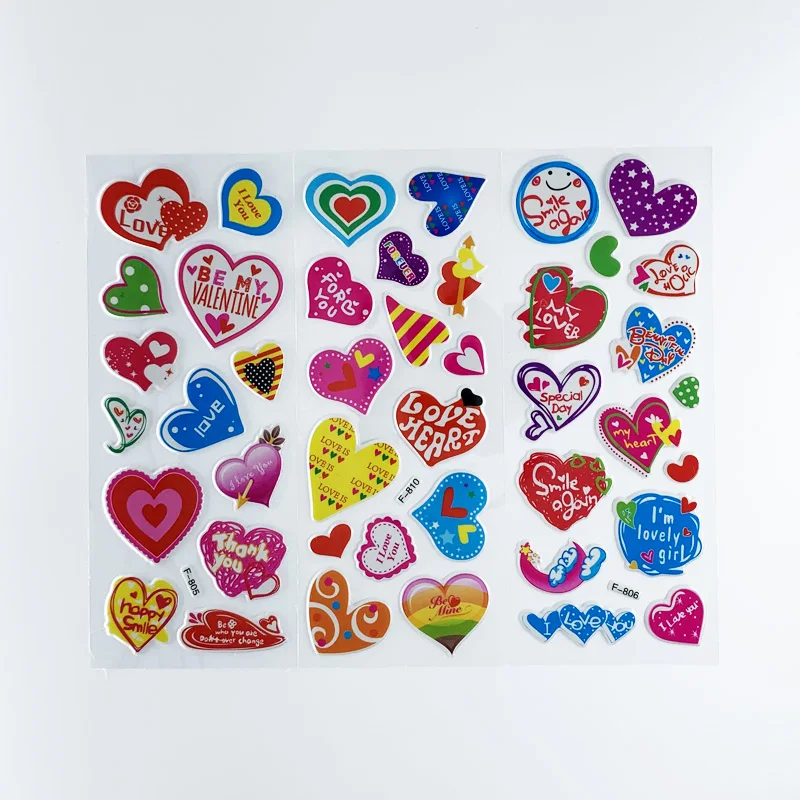 12 Sheets/Set Love Heart-Shaped 3D Cute Puffy Bubble Stickers for