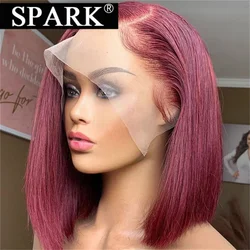 Spark Short Straight Bob Wig 99J Colored Bob Peruvian Human Hair Side Part Lace Frontal Natural Black1B Transparent Lace Bob Wig