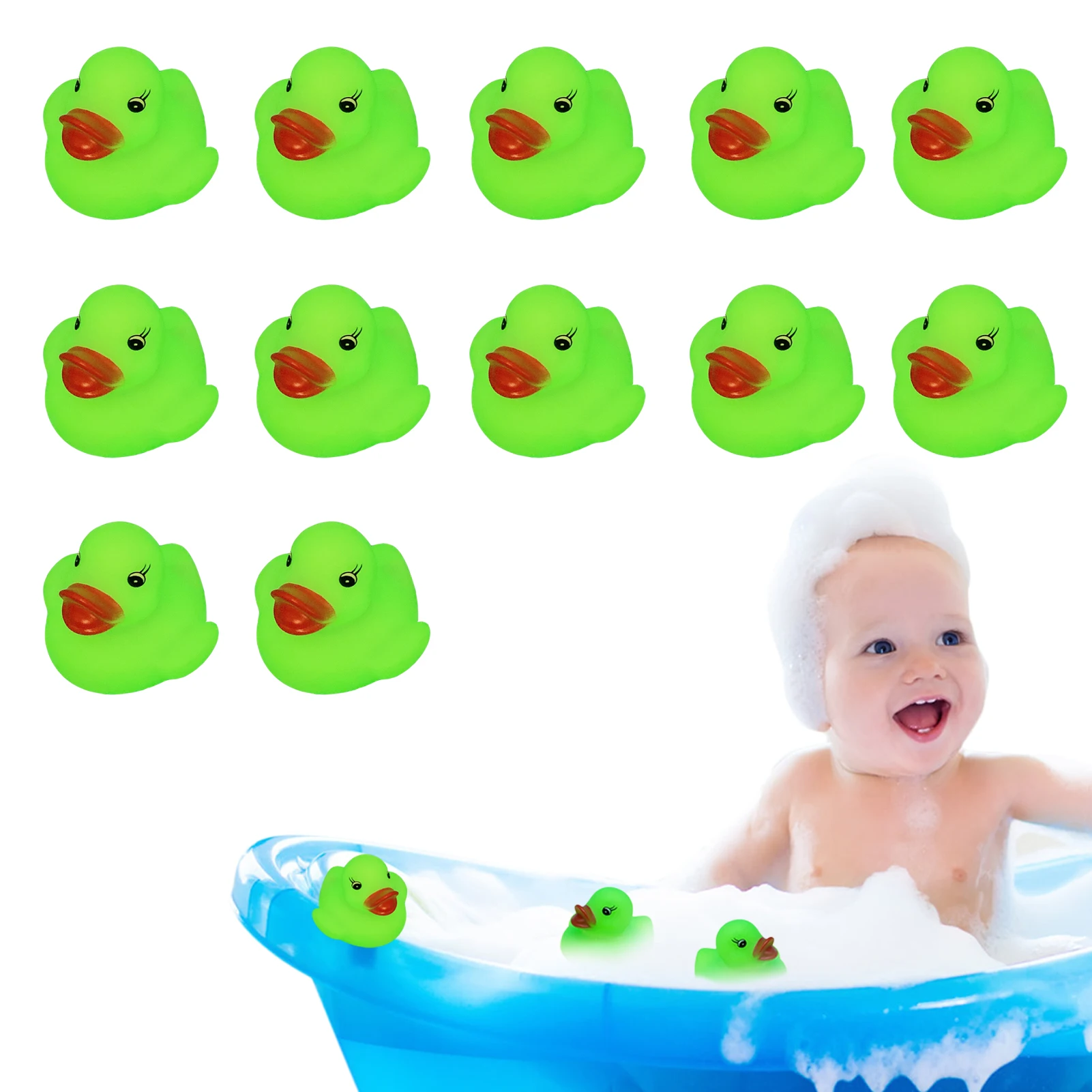 

Green Rubber Duck Glow In The Dark Halloween Rubber Ducks 12 PCS Rubber Ducks In Bulk Halloween Float And Squeak Bath Ducks For