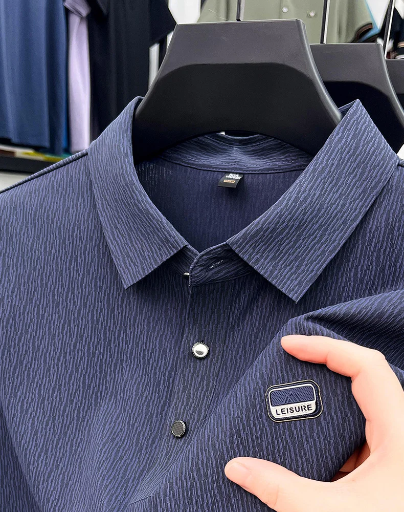 Personality texture striped short sleeve polo shirt men's light luxury brand summer silky breathable fashion embossed T-shirt 16 S6b303c06f60140808a8f73eebecdcf42S