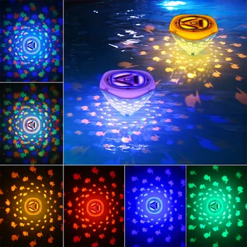 배터리 전원 LED 플로팅 수영장 조명 RGB 물고기 패턴 풀 프로젝션 램프, 풀 분수 온수 욕조 스파 디스코 조명