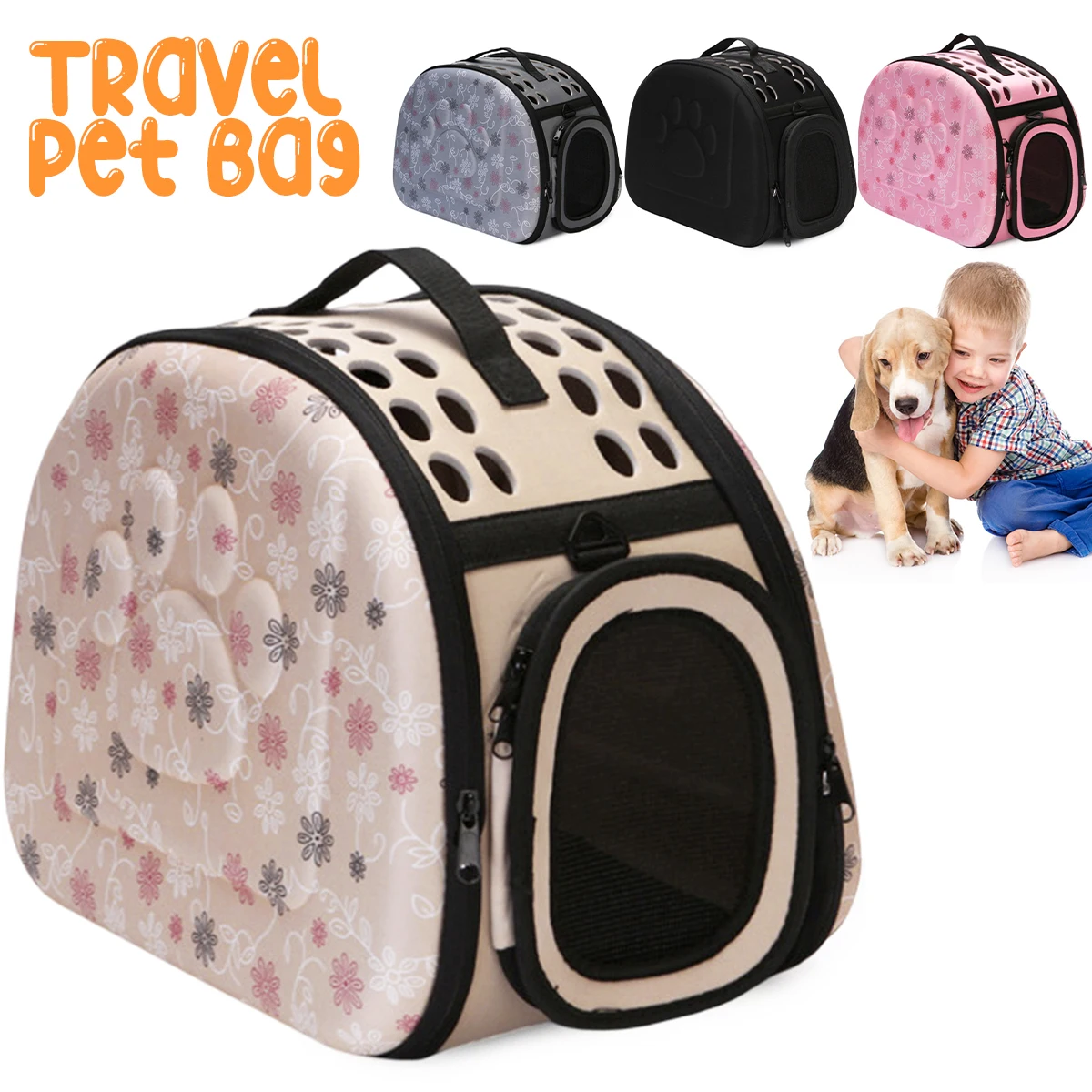 

Portable Dog Carrier Bag Flower Printed Breathable Folding Cat Dogs Carriers Bags Outdoor Travel Shoulder Bag Pet Cage House