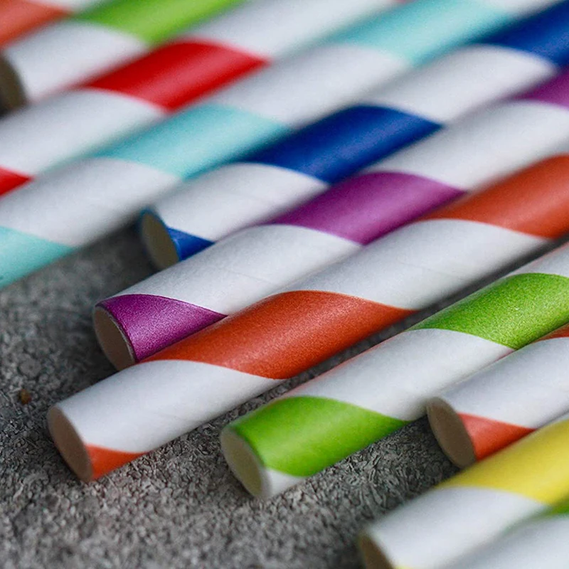 150pcs Biodegradable Stripes Paper Straws Stripes Disposable Drinking Straws For Kids Wedding Birthday Party Baby Shower