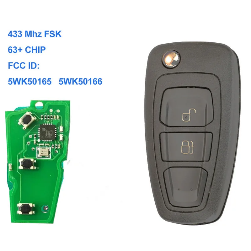 

Флип-ключ 2 кнопки FSK 4D63 чип для Ford Ranger Focus Mondeo 2011 2012 2014 2015 5WK50166 AB39-15K601-DA 434 МГц 5WK50165