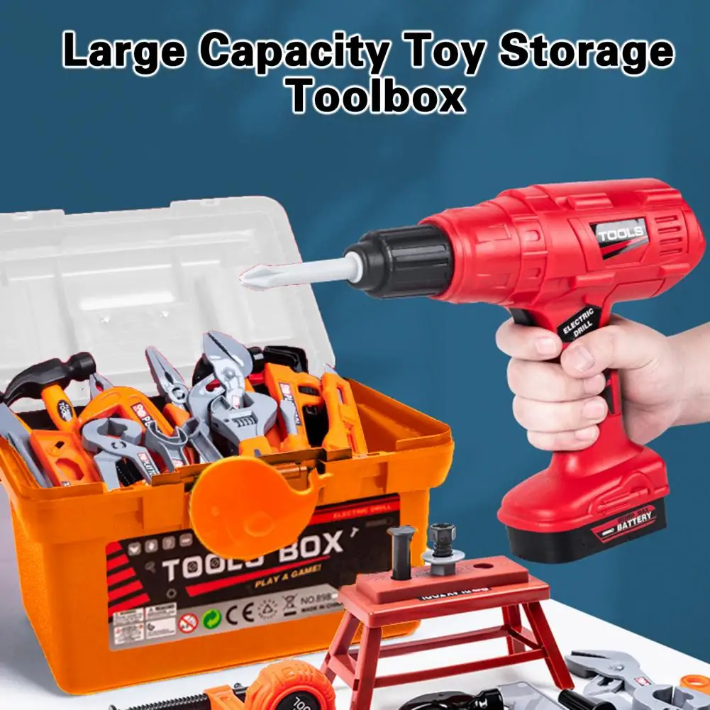 Play House Toys Simulation Large Capacity Toy Storage Interactive Kids Electric Tool Box Set with Chainsaw for Pretend for Boys