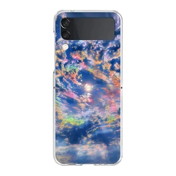 Celestial Space-Themed Hard Folding Clear Phone Case - Durable PC Bumper with Earth and Stars Design for Samsung Z Flip 4 (B7)