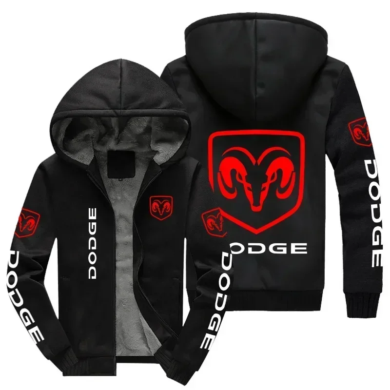 New Winter Men Fashion High Quality Dodge Logo Long Sleeve Jacket Casual Hoodies Zipper Wool Liner Fleece Sweatshirt Coat 3