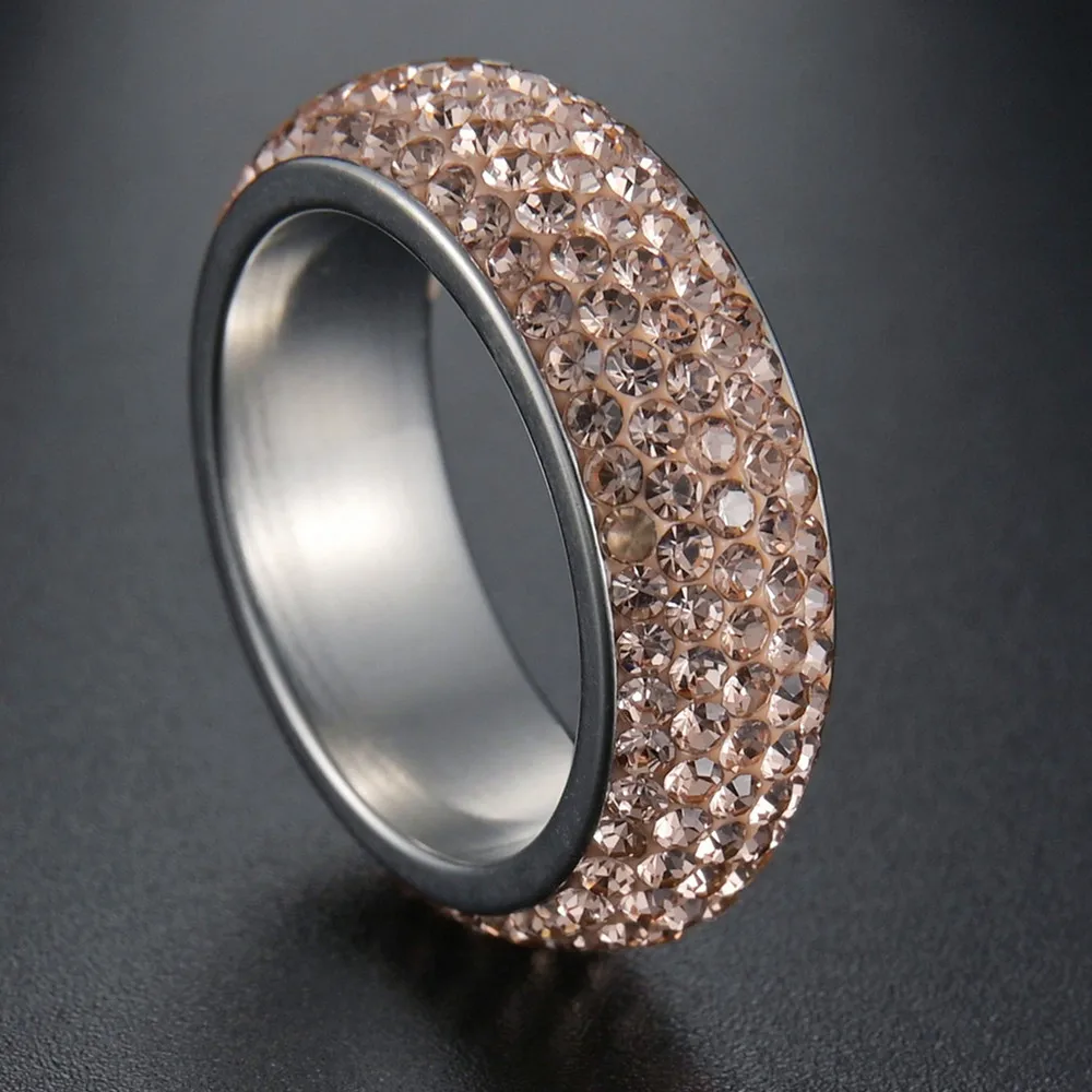 316L Stainless Steel Rings for Women Full Size 5 Row Clear Red Blue Black Crystal Engagement Wedding Ring Jewelry wedding rings finger rings engagement rings crystal rings stainless steel rings