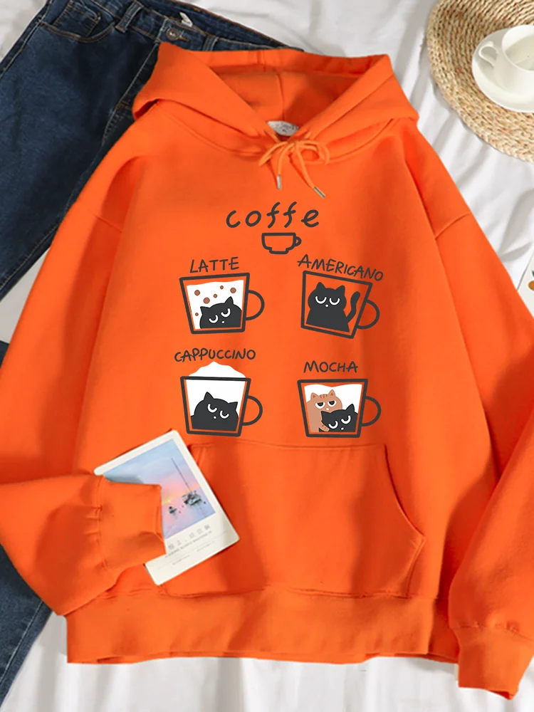 thumbnail image 1 of Sudadera con capucha con estampado de gato para mujer, ropa de calle cálida, informal, holgada, cómoda, versátil, café, otoño, 1 of 5