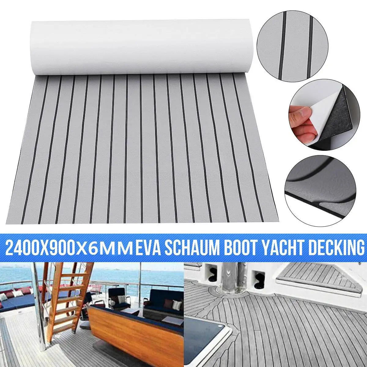 2400X900X6Mm Pu Superficie Eva Foam Pavimentazione Marina Teak Boat Yacht Flooring Mat Decking Carpet Greyblack