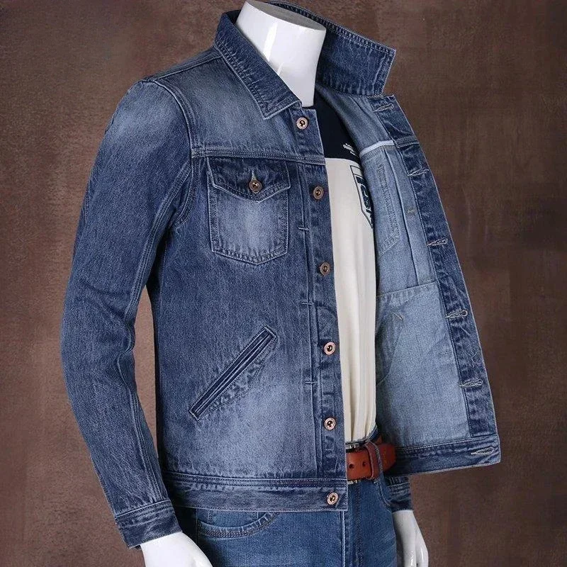 thumbnail image 1 of Abrigo vaquero para hombre, chaqueta vaquera informal ajustada para hombre, otoño, ligero, corto, lavado, ropa de abrigo de invierno de Corea, nueva, a precio económico, elegante Y2k, 1 of 5
