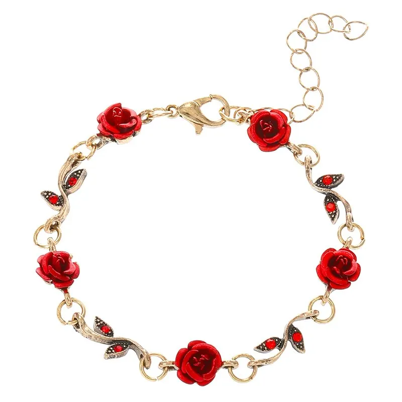 S6b30ce719edf4d748c588cf5c2c276a2d Vintage Red Rose Flower Shape Jewelry Set Necklace Bracelet Earring Stud 4 Pcs Set Girls Jewelry for Party Birthday Gift Mallzona