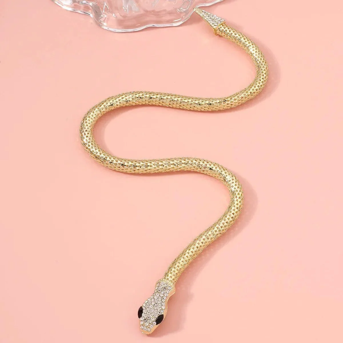 Fashion Collier Femme Jewelry Full Rhinestone Accessories gold silver Crystal Snake long Pendant Necklace