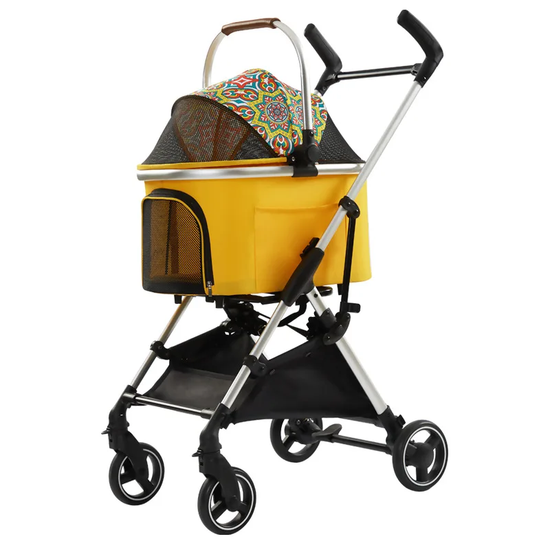 

Detachable Easy Fold Baby Strollers Durable Luxury 4 Wheels Pet Carriers For Cats Small Dogs With Removable Basket