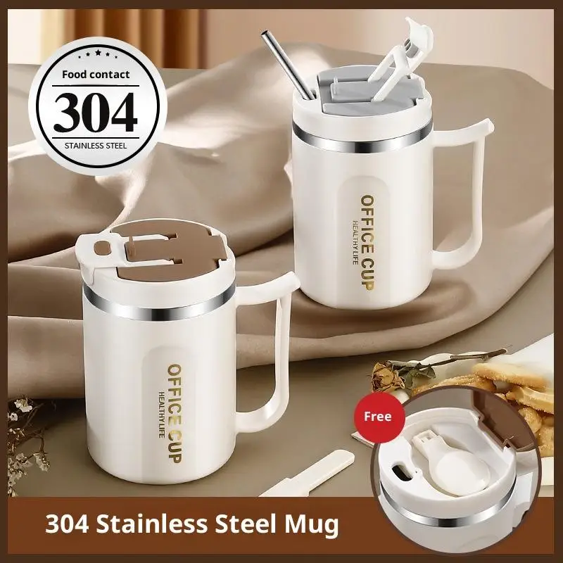 500ML 304 Stainless Steel Coffee Mug With Spoon Double Wall Thermal Stainless Steel Cold Water Drinks Tumbler Tea Milk Cup