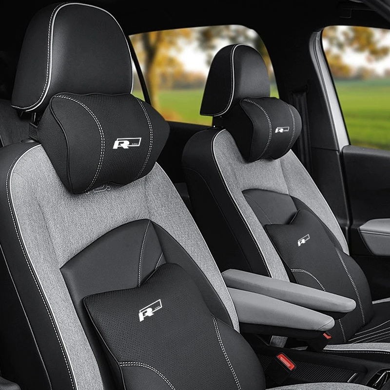 Car Headrest Car Lumbar Cushion High End Car Seat Headrest Lumbar Cushion Interior Accessories for Volkswagen RLine Golf Tiguan Jetta Transporter Passat T5 Polo