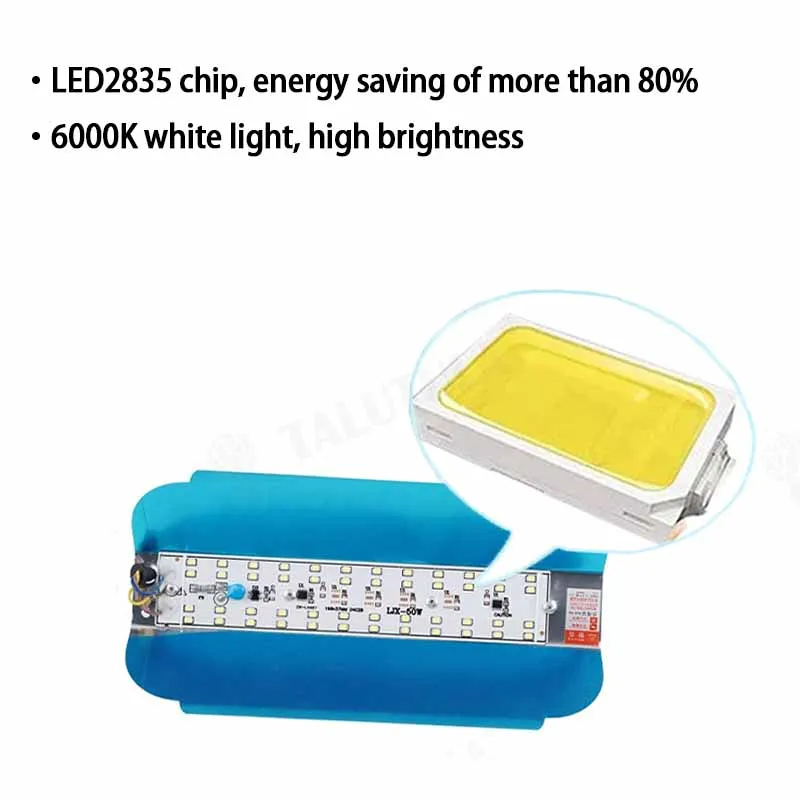 LED Light LED Flood Light 220V High-brightness Workshop Safety Light 6000k White Garage Courtyard Lawn Waterproof Wiring Panel
