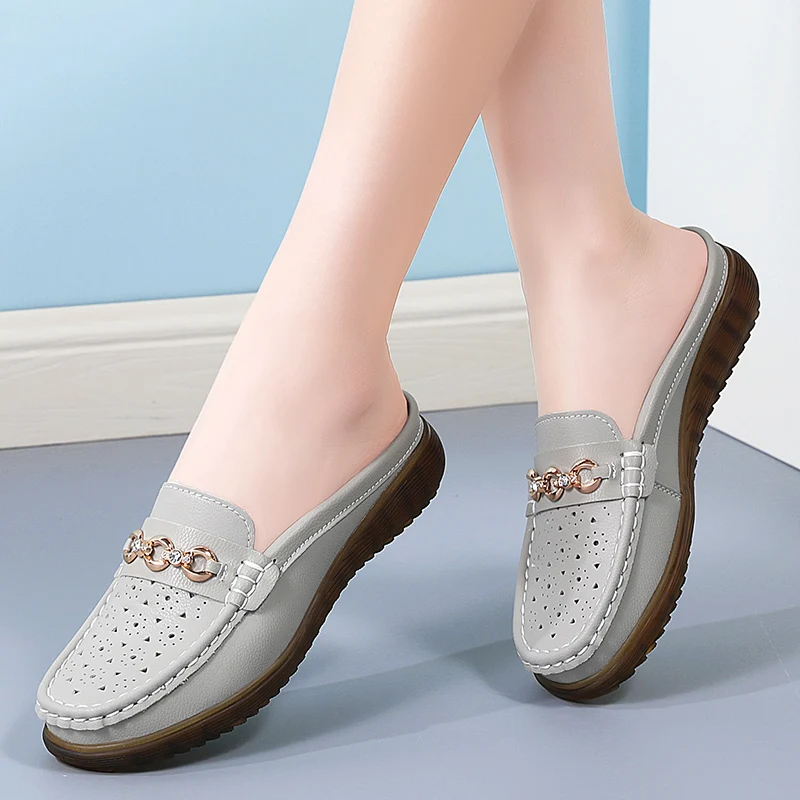 2025 Women Flats Genuine Leather Shoes Woman Platform Casual Soft Women's Loafers Shallow Slip On Shoes Women Nurse Ladies Shoes 5