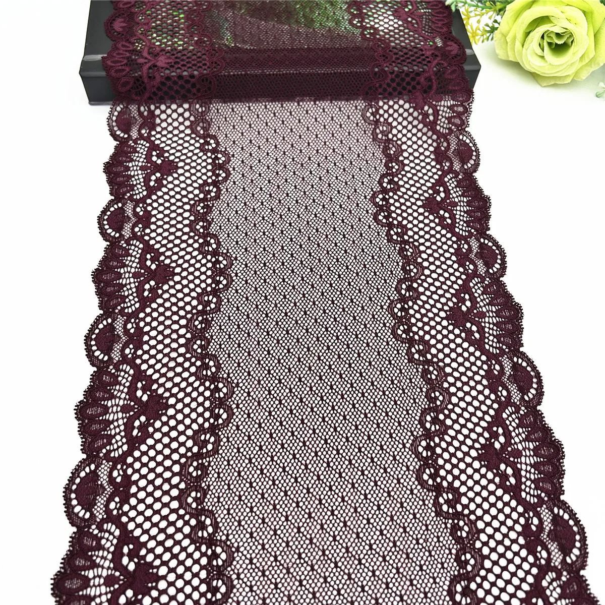 3y/lot Width 23cm Dark Red Elastic Stretch Lace Trim 4