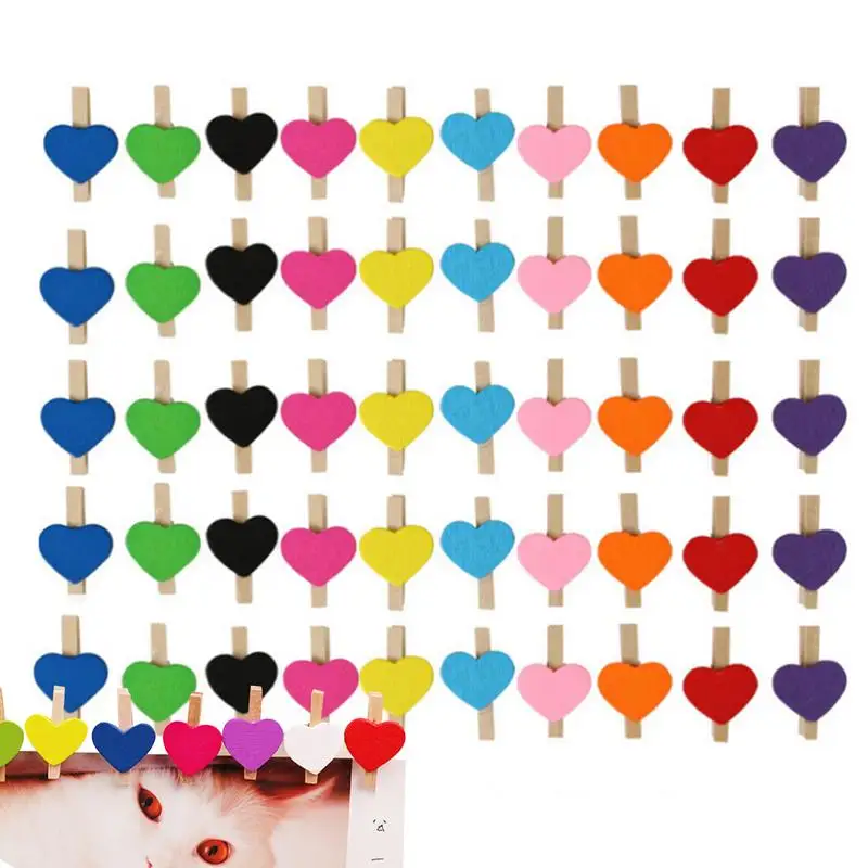 

50 шт., деревянные заколки в форме сердца для фотографий, 3 см