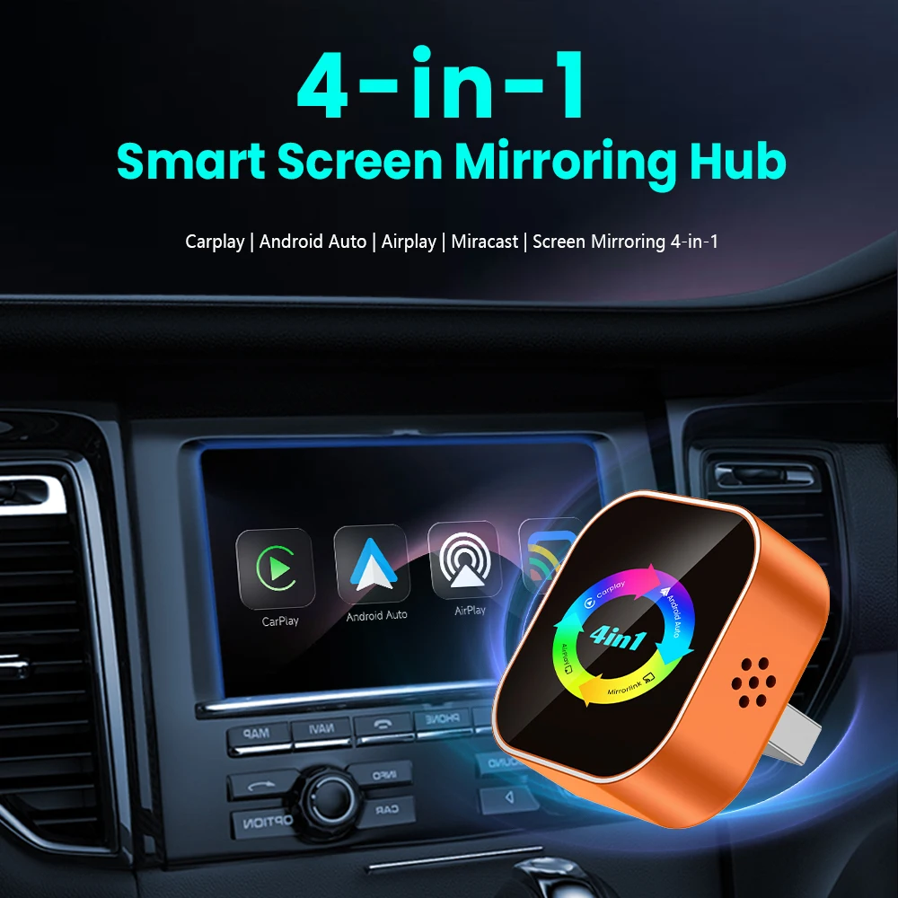 Adaptador Inalámbrico 4 en 1 para Carplay y Android Auto 2026, Mirror Link, Plug & Play, Bluetooth para Apple y Android 2
