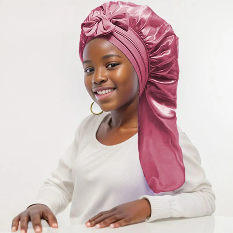 Kids Sleeping Cap Long Silk Bonnet Sleep with Tie Band Silk Hair Bonnets for Curly Natural Hair Bonnets for Girls Boys
