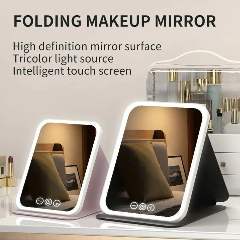 Portable LED Makeup Mirror,Foldable Makeup Mirror with Light, Desktop Fill Light Mirror For Student Dormitory & Office