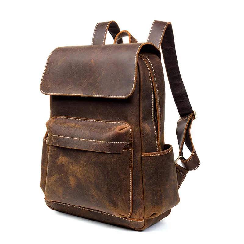 NASVA Genuine Leathe Men's Backpack Vintege  Hiking Backpack Casual  School Backpack  Coffee Business   For 15.6 In Laptop  Bag 4