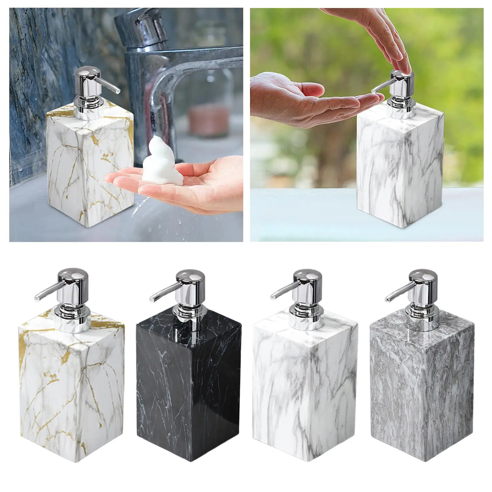Marble Texture Soap Dispenser 500ml Rustproof Leakproof Liquid Hand Soap Dispenser for Kitchen Home Hotel Countertop Bathroom