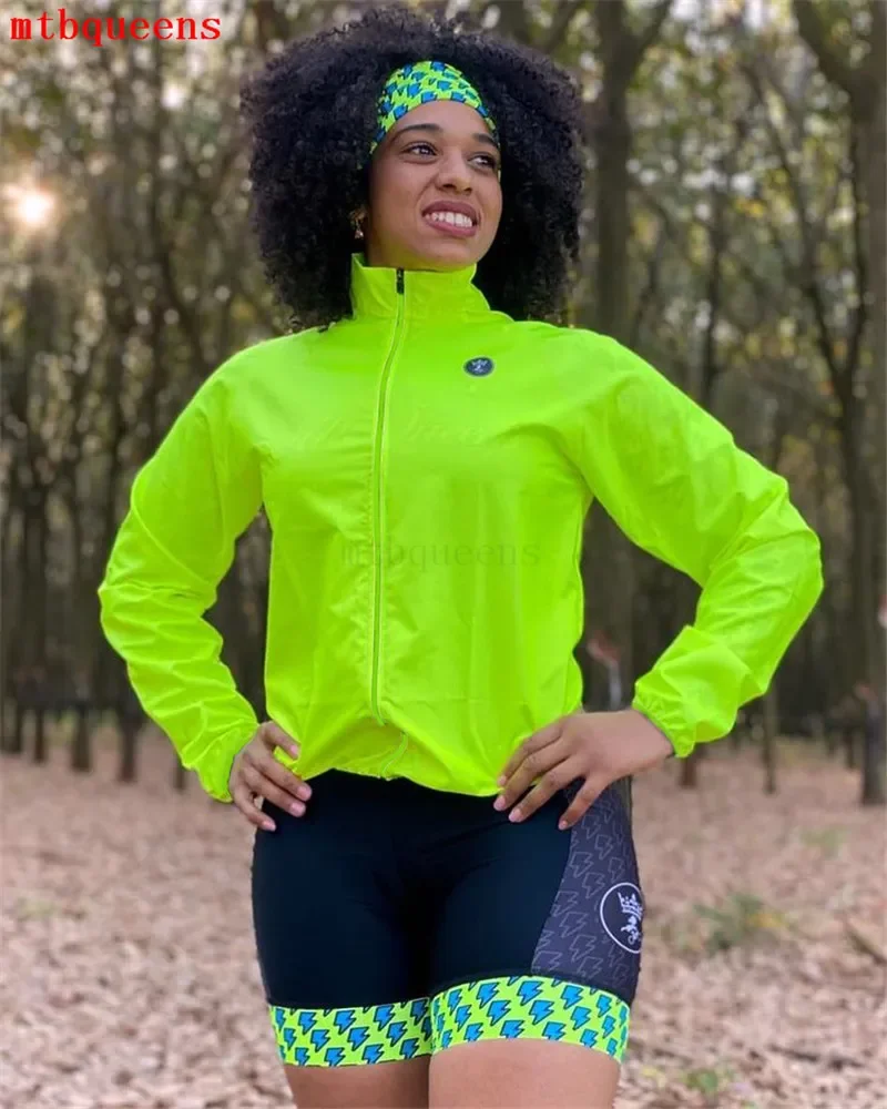 Mtbqueens Cycling Jacket Women Long Sleeve Fluorescent Green Waterproof Outdoor Mtb Bike Thin Jersey Women's Windbreaker cycling jacket cycling clothes