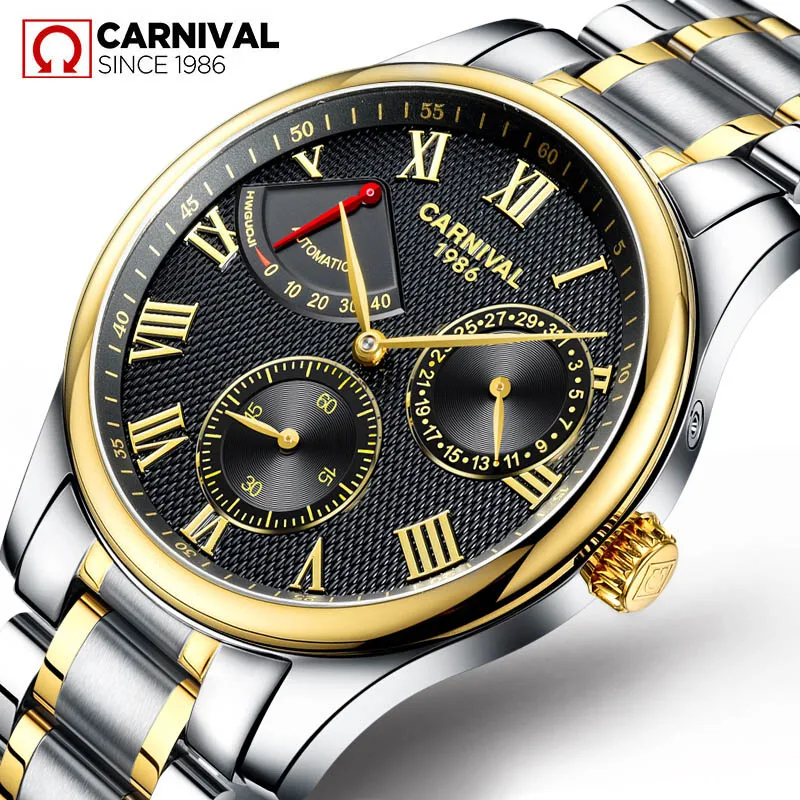 

CARNIVAL Kinetic Energy Display Automatic Mechanical Watch Waterproof Stainless Steel Sport Man Luxury Brand Watch Reloj Hombre