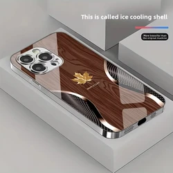 Gold Maple Leaf Wood Grain Curve Pattern Phone Case with Tempered Glass Cover - iPhone 12 Mini (1)