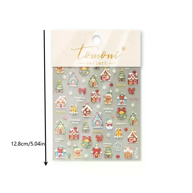 Christmas Relief Nail Art Stickers -Winter Fantasy Snowman House Decorative Stickers for Kids Manicure DIY & Holiday Nail Design