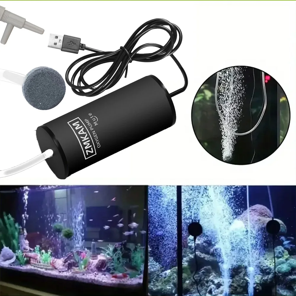 Super Silent Oxygen Pump with USB Power Supply and Filter for Aquariums