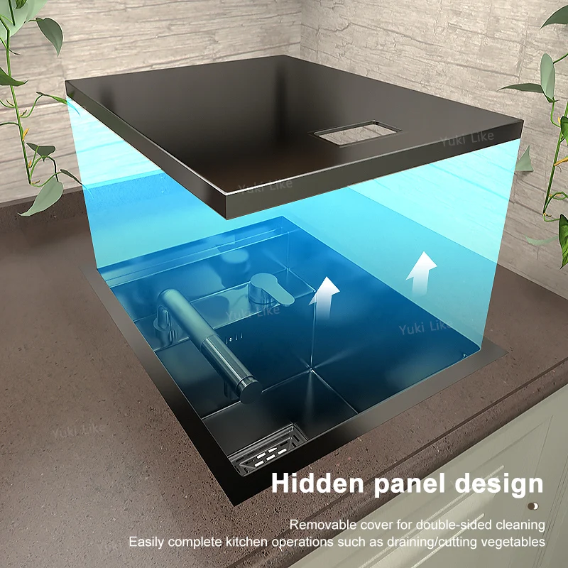 Kitchen Sink Hidden Sink Stainless Steel Kitchen Sink Apartment Bar Mini Single Slot Touring Car Multi-functional Wash Basin With Cover Plate