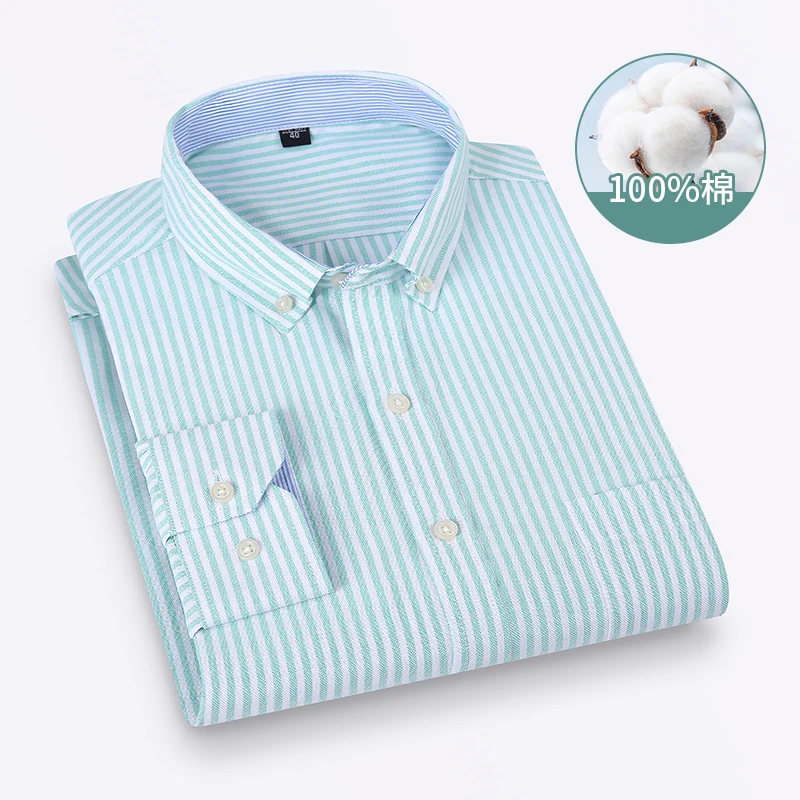 Men's Long Sleeve Plaid Oxford Shirt - 100% Cotton, Regular Fit, Casual & Formal Wear