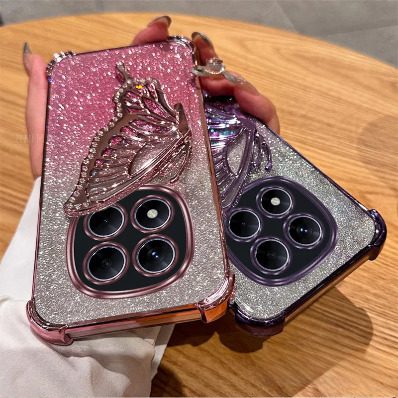 Lucky Butterfly Glitter Phone Holder Case with Anti-Knock Cover