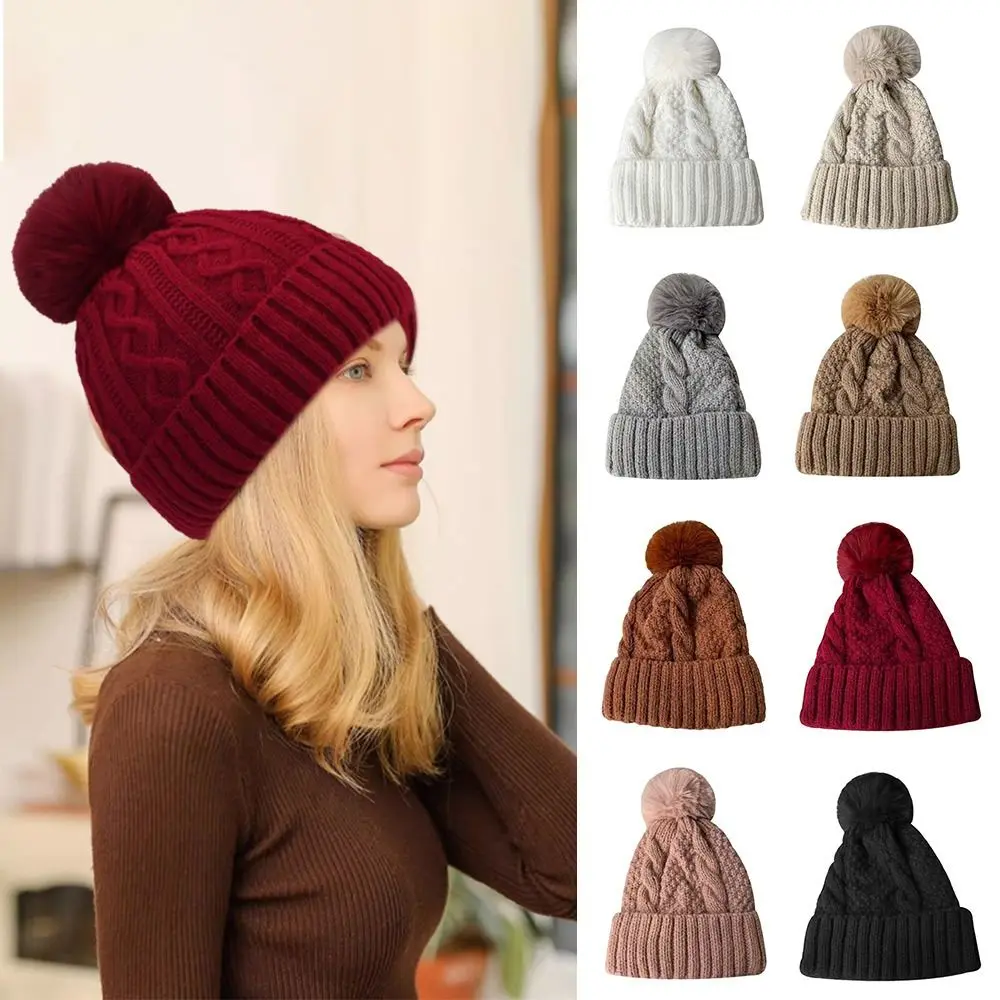 Warm Thickening Knitted Hats Windproof Ear Protectors Wool Hat Solid Color Beanie Hats Women