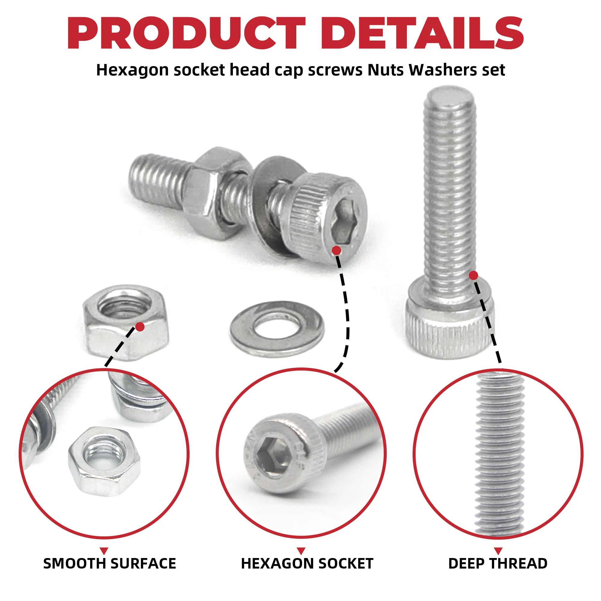 AIMUNOK 720pcs Hex Socket Bolts Kits (M2), 304 Stainless Steel Hexagon Socket Drive Screw, Silver Tone