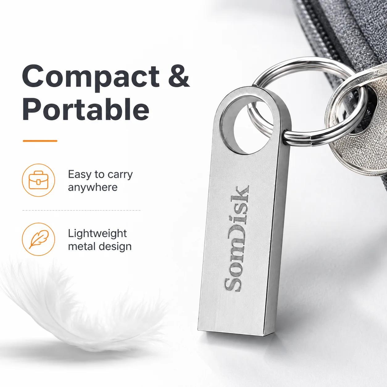 High-Capacity USB 3.0 Flash Drive with Keychain Attachment