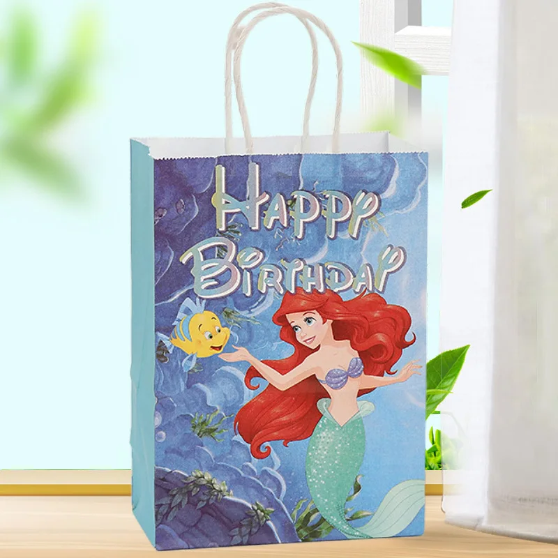 5/20 piezas Bolsa de regalo para fiesta de sirena Ariel Bolsa de papel kraft con dibujos animados bajo el mar para fiesta Decoración de fiesta de cumpleaños de niña Sirenita