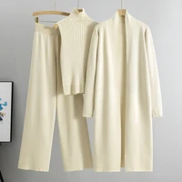 Spring Autumn 3 Piece Women Cardigan Tracksuits Fashion Knitted Pant Set Ladies Sweater Suit Vintage Fashion Ladies 3 Piece Set 5