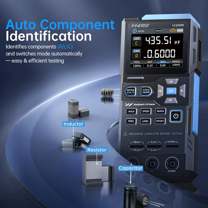 FNIRSI LC1020E High Precision Digital Bridge LCR ESR Tester Resistance Capacitance Inductance Electronic Component Measurement