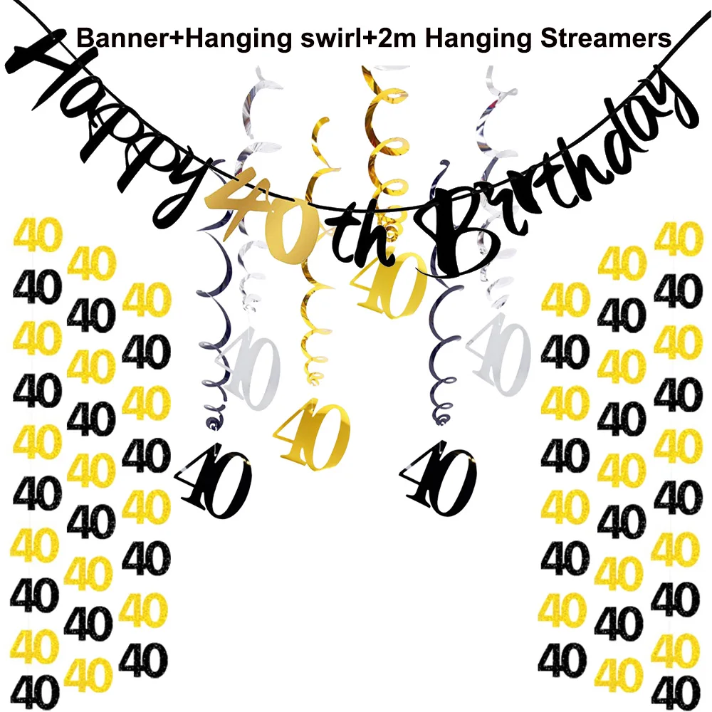 Elegant Black and Gold Paper Streamer Birthday and Anniversary Banner