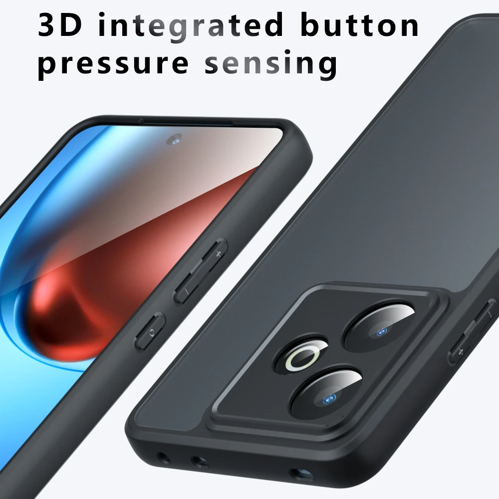 Matte Shockproof Phone Case with Hard Bumper and Soft Clear Back Cover, Anti-Yellowing