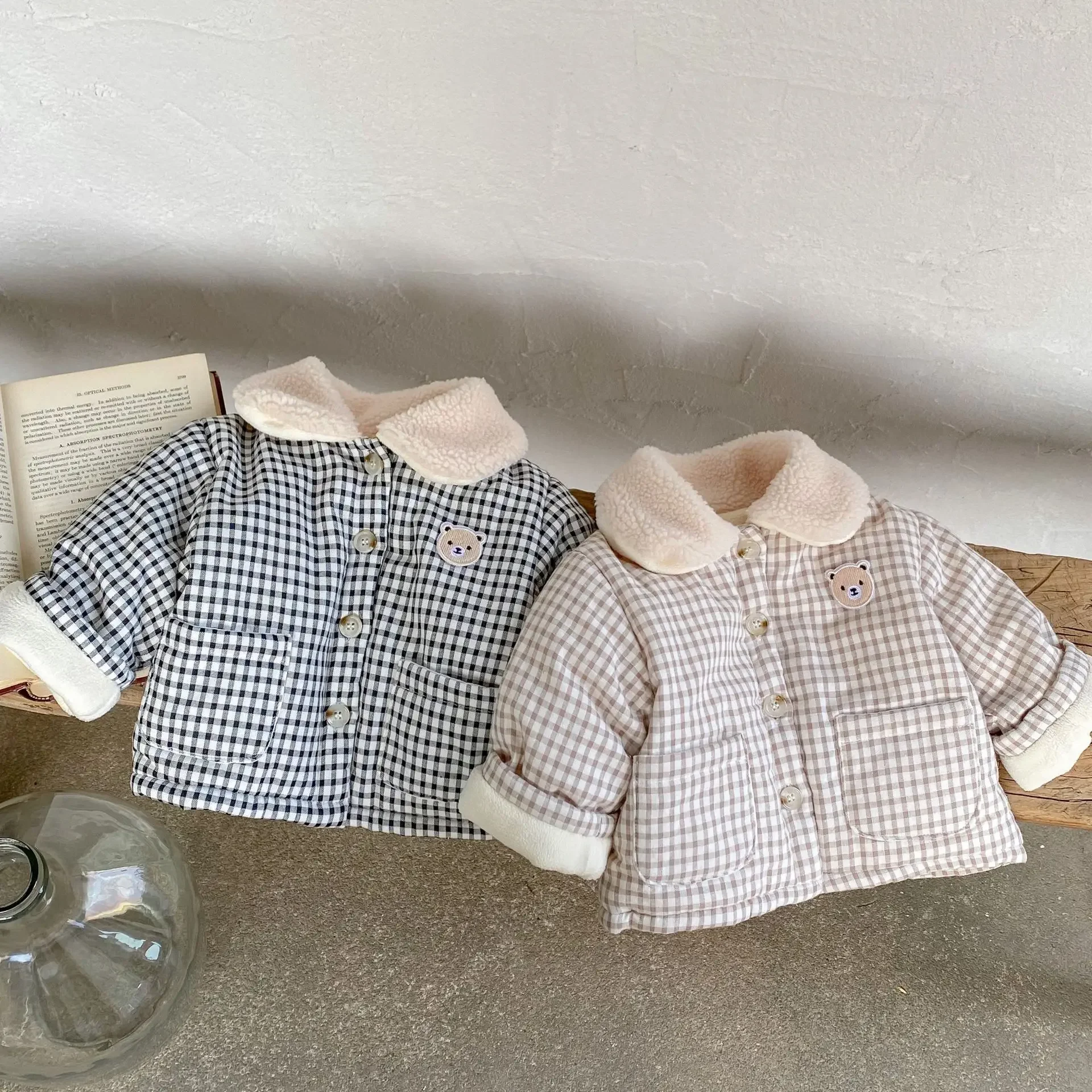 

Baby Coat Winter New Korean Contrast Plaid Cotton Padded Boy's Coat 0-3Year Girl's Warm Cotton Jacket Tops