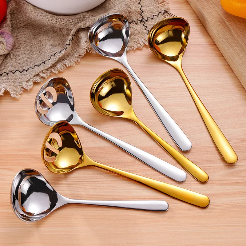 

Long Handle Golden Soup Spoon Ladle Stainless Steel Spoons Scoop Kitchen Tableware Home Colander Kitchenware Cooking Utensils