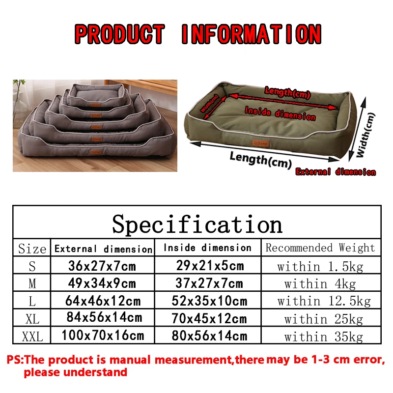 Waterproof Dog Bed 600D Oxford Cloth Pet Dogs Mat Beds Soft Thickened PP Cotton Filling Bite-resistant Pets Dog Accessories